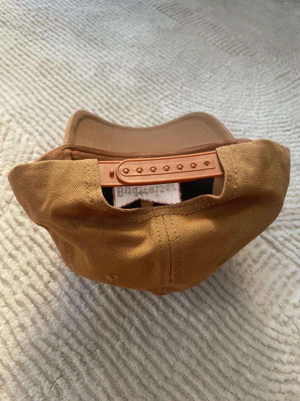 Budweiser Men's Tan Canvas Snap Back Cap with Red Logo